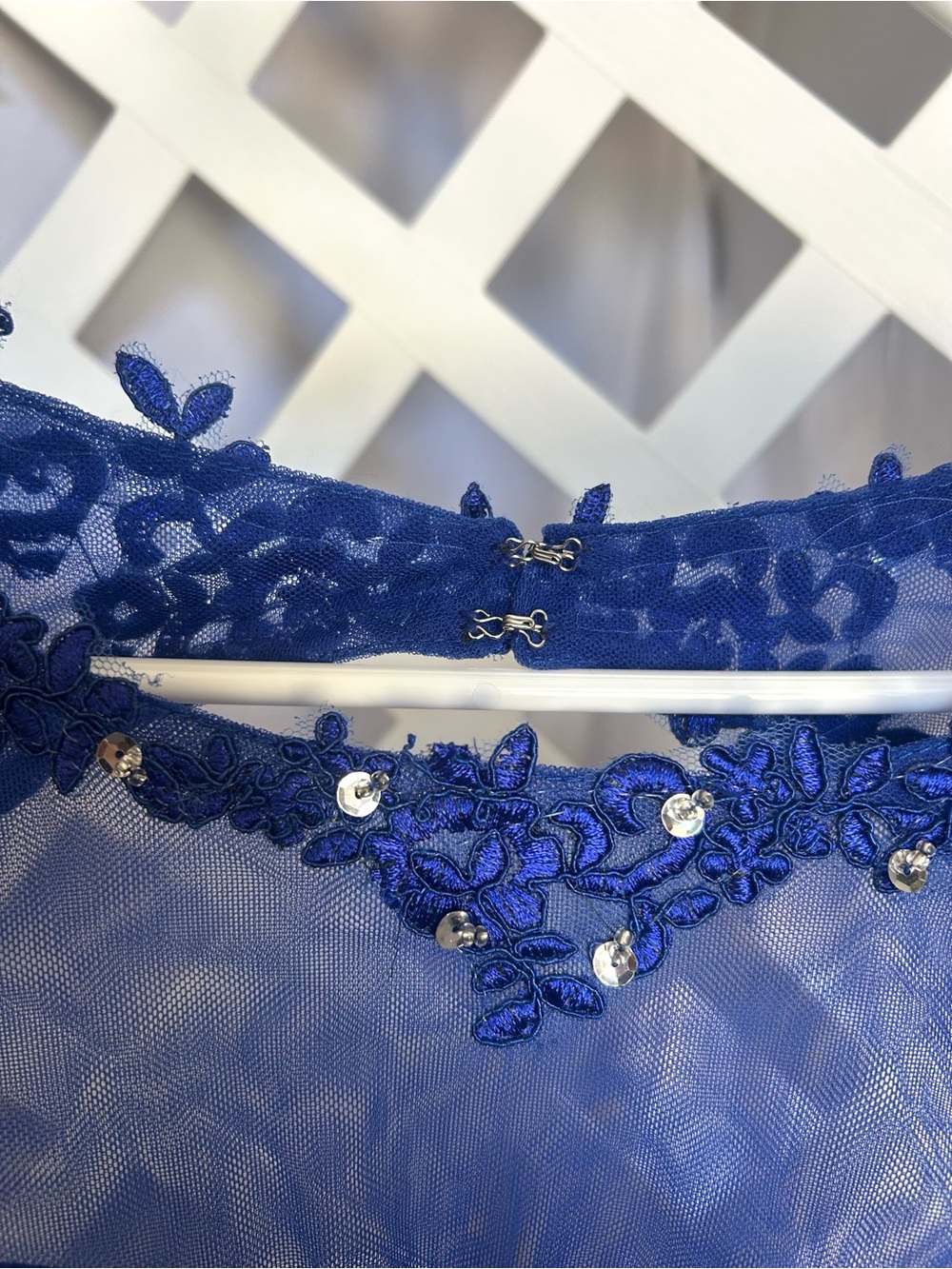Royal Blue Beaded Tulle Formal Dress Illusion Neck Prom Gown  EST-M/L - Picture 7 of 10
